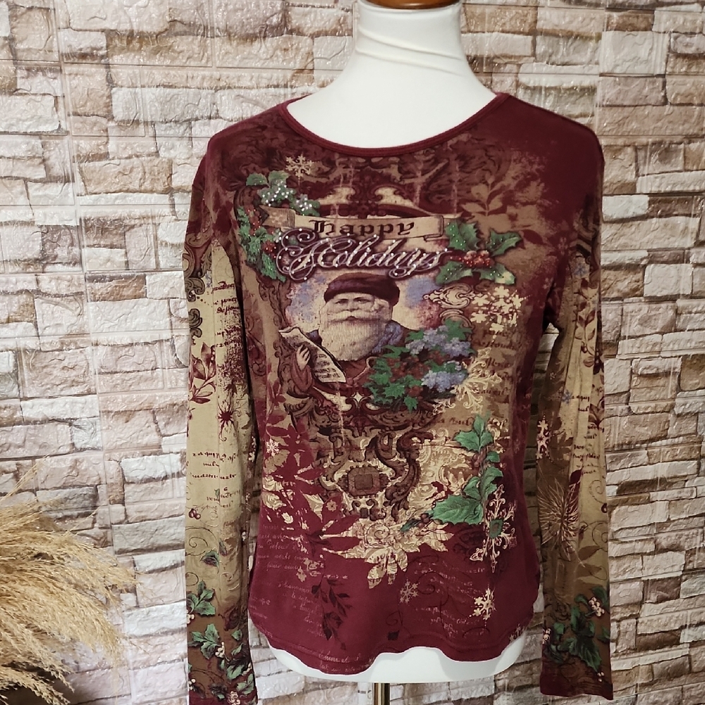 Christopher & Banks Festive Burgundy Holiday Top Vintage